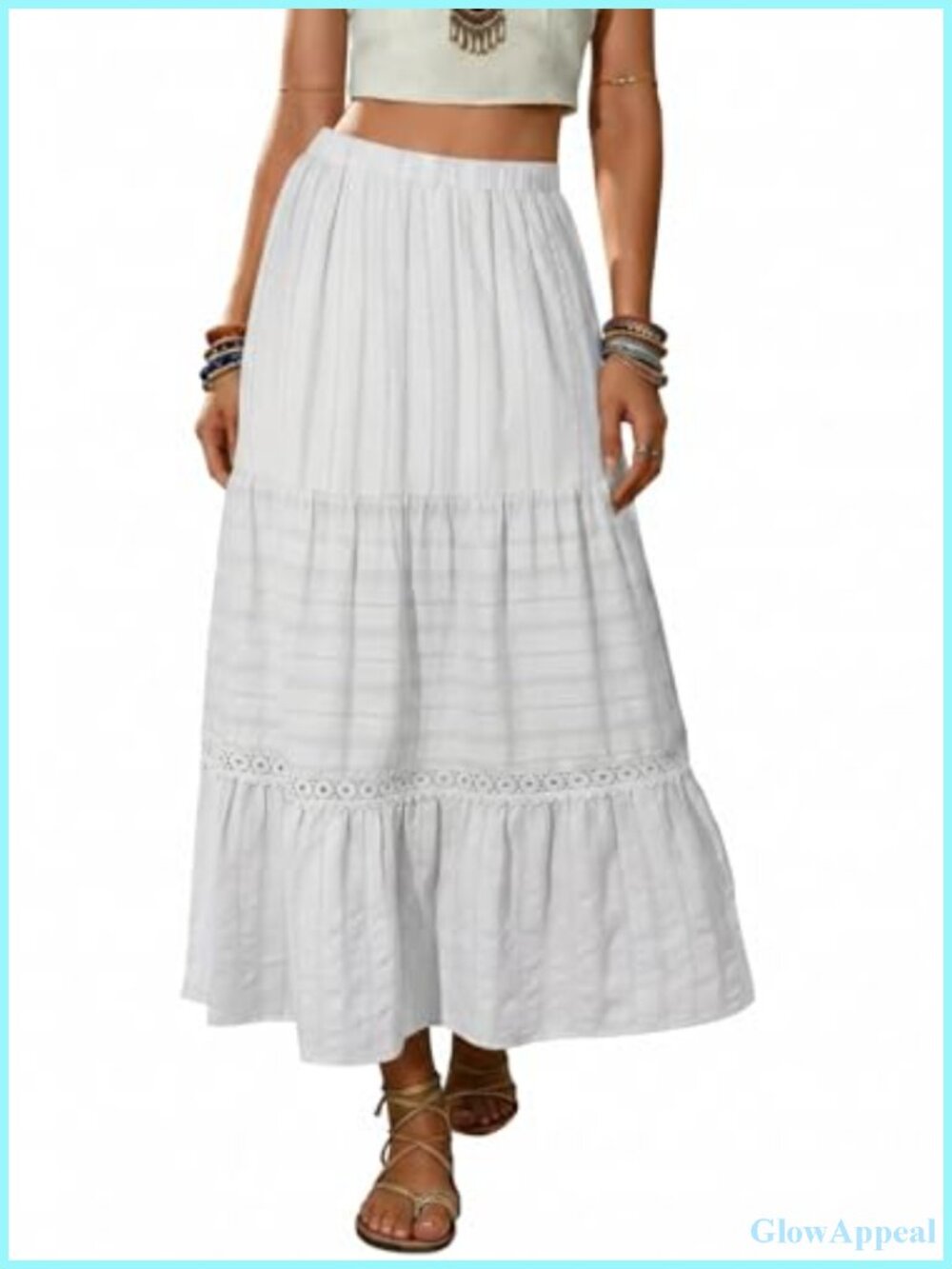 Boho Tiered High Waisted Cotton Long Flowy Skirt